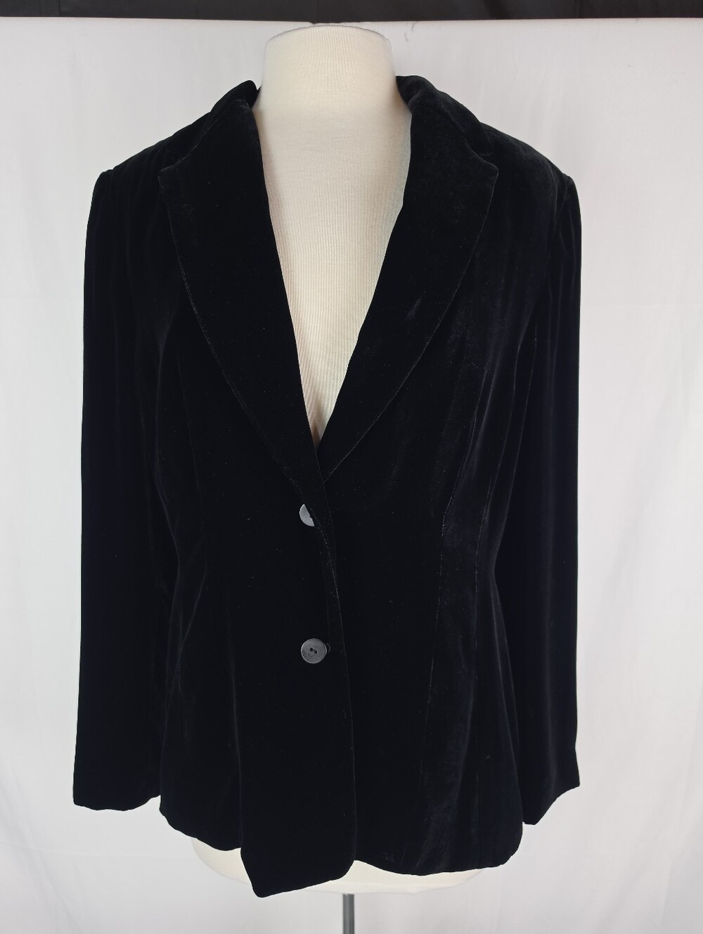 Kate Hill Black Velvet Silk Blend Blazer 14 Holiday Party Classic Quiet Luxury